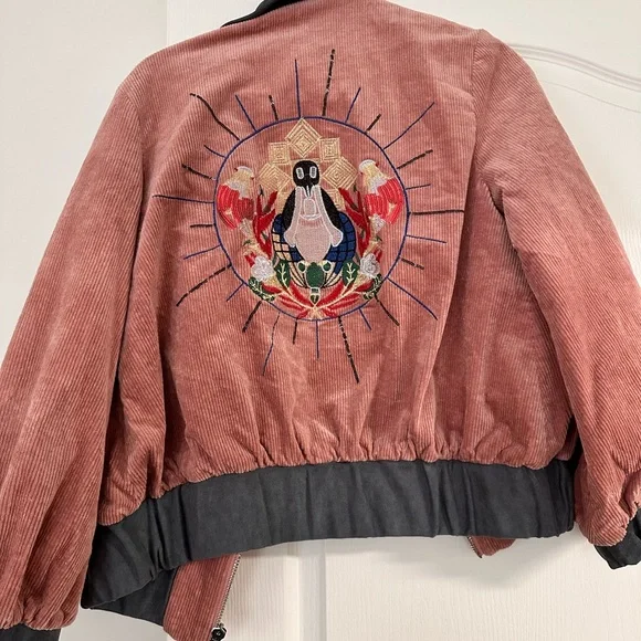 Corduroy Bomber Jacket in Pink and Gray - Picture 6 of 7